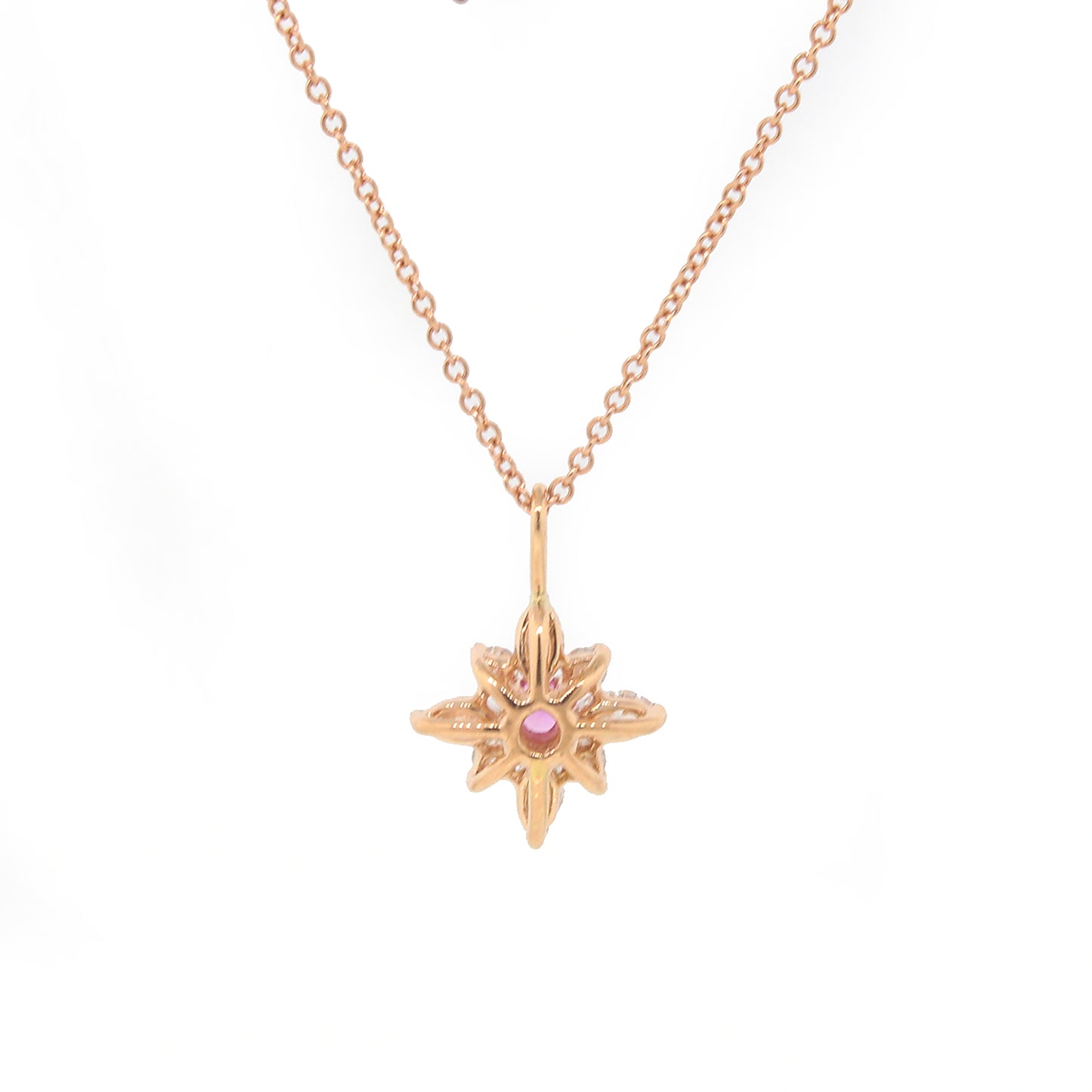 Charming Pink Sapphire and Diamond Starburst Pendant Necklace