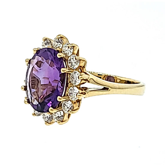 Oval Amethyst and Diamond Cluster Ring
