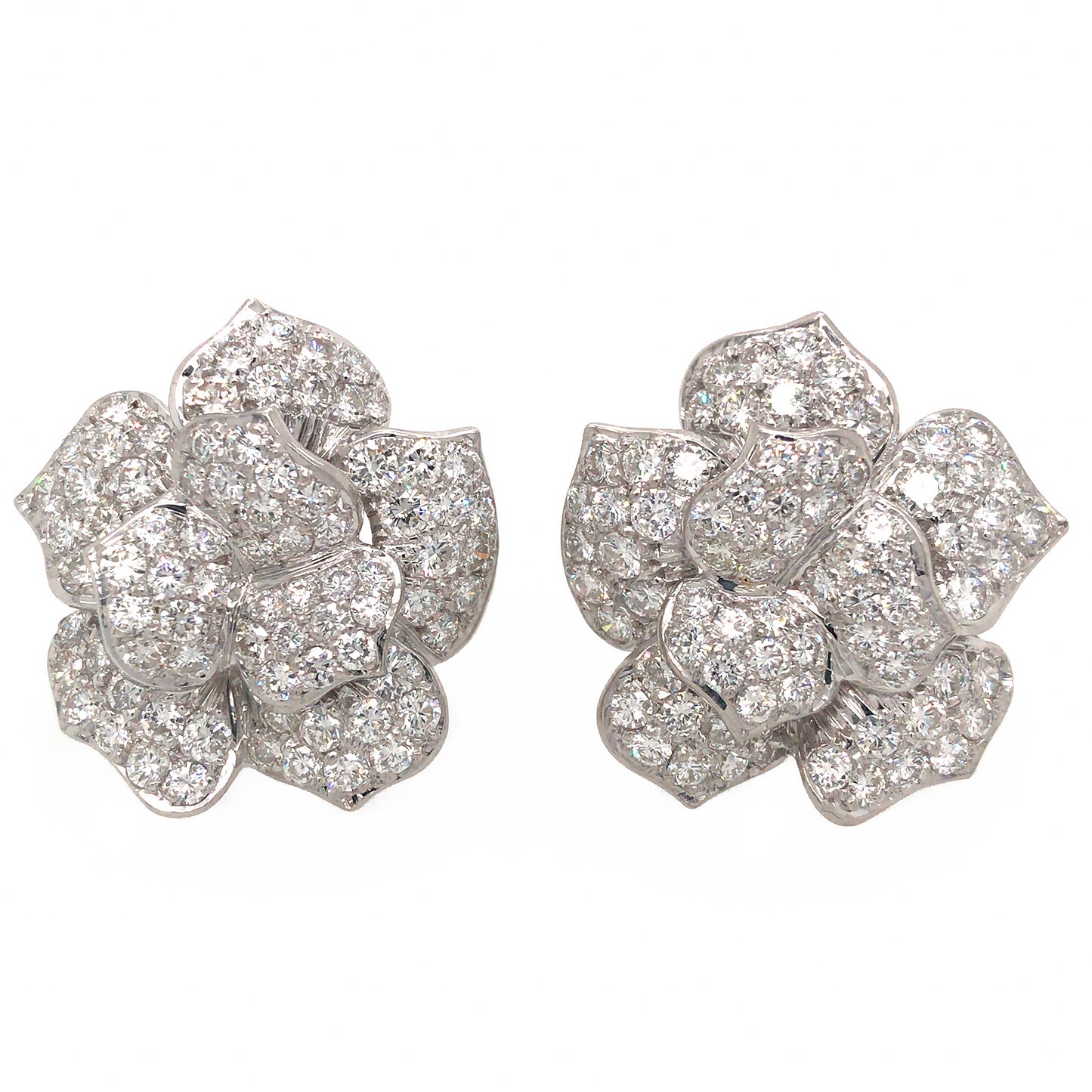 Load image into Gallery viewer, Pretty 18K White Gold Diamond Flower Earrings
