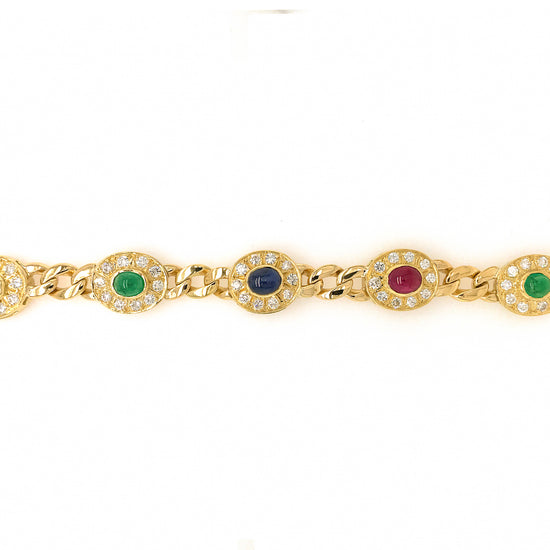 Load image into Gallery viewer, 18k Yellow Gold Precious Gemstones and Diamond Bracelet
