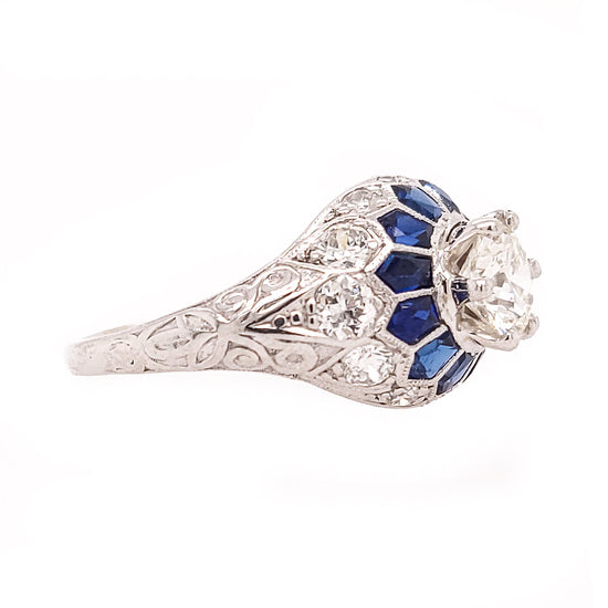Load image into Gallery viewer, Platinum Art Deco Style Sapphire and Diamond Engagement Ring

