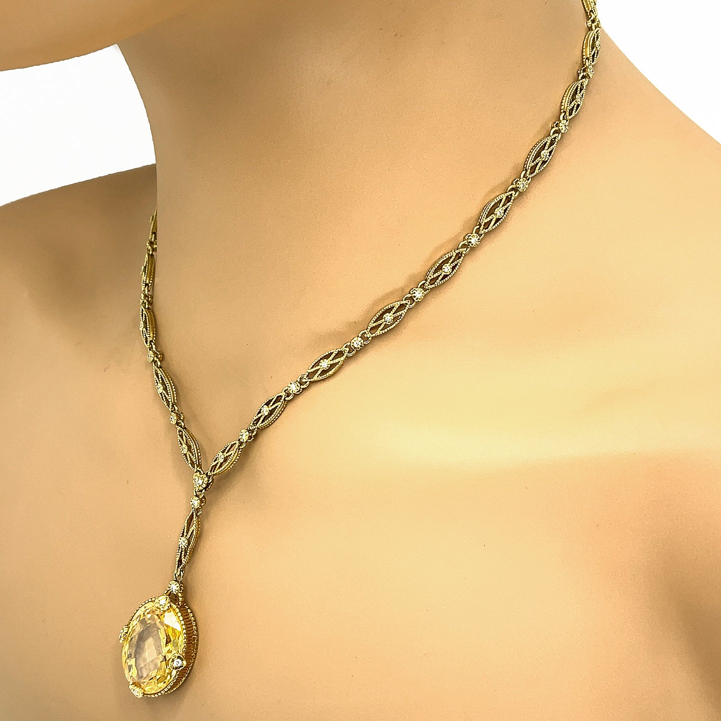 Judith Ripka Vintage Citrine Pendant Necklace