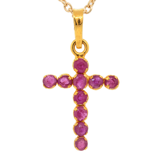 Load image into Gallery viewer, 14 kt Yellow Gold Ruby Cross Pendant
