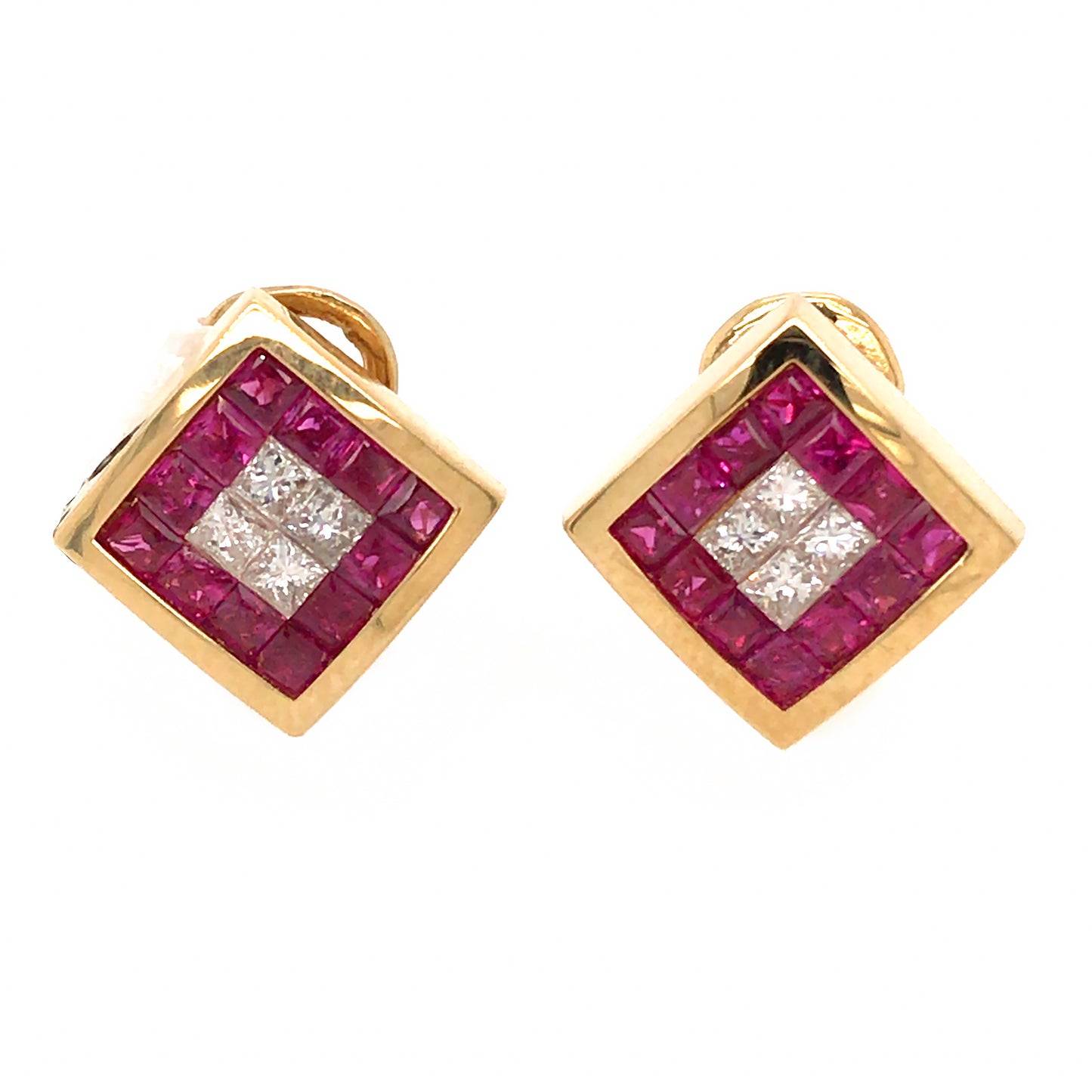Load image into Gallery viewer, 18k Yellow Gold Ruby and Diamond Tile Earrings
