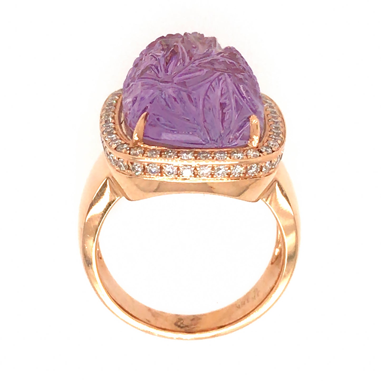 18k Rose Gold Carved Amethyst and Diamond Ring