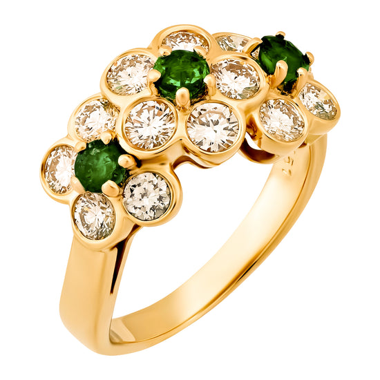 Load image into Gallery viewer, Pre-Owned Van Cleef &amp;amp; Arpels Diamond &amp;amp; Emerald Floral Ring in 18k Gold
