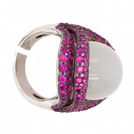 18k White Gold Moonstone and Pink Sapphire Ring
