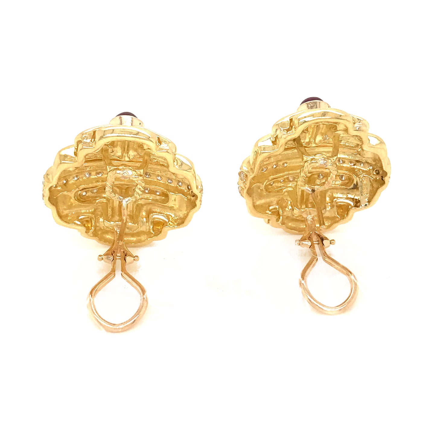 18k Yellow Gold Precious Stone and Diamond Earrings
