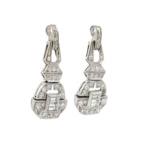 Platinum Art Deco Diamond Hanging Earrings