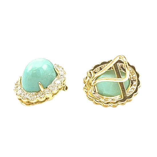 Load image into Gallery viewer, Elegant Turquoise and Diamond Cluster Earrings

