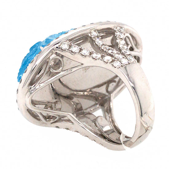 Load image into Gallery viewer, 18k White Gold Hand Carve Blue Topaz and Diamond Ring
