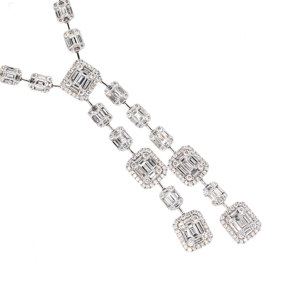 Baguette and Round Diamond Lariat Necklace