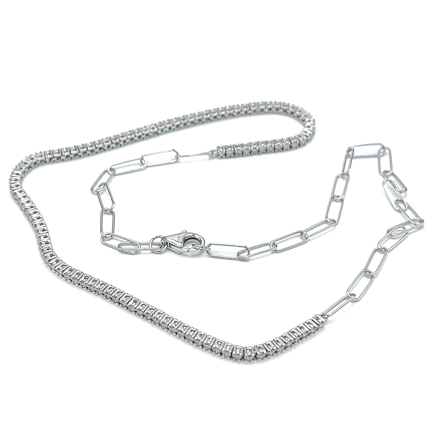 18 kt White Gold Chain Link Diamond Adjustable Choker Necklace