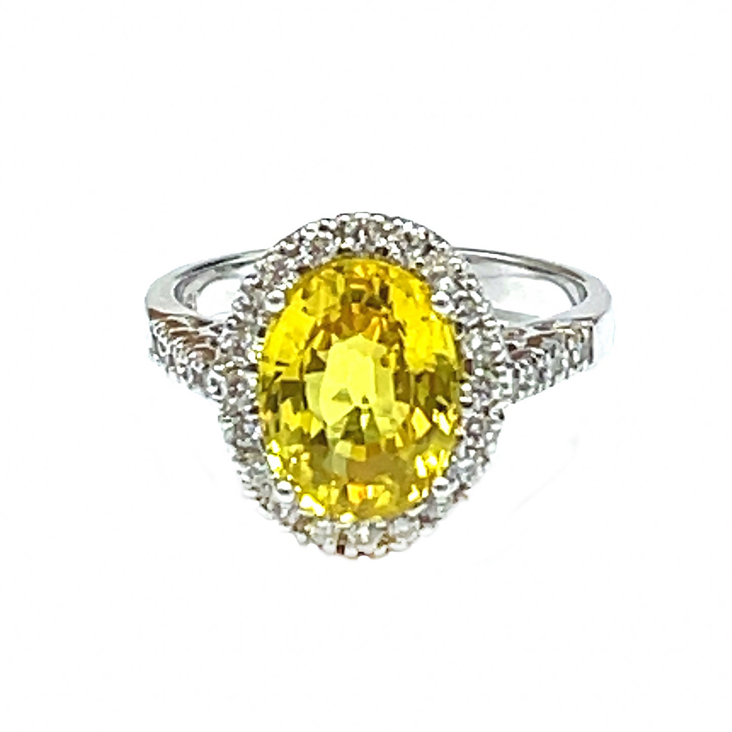 Load image into Gallery viewer, Bright 18 kt White Gold Yellow Sapphire and Diamond Ring
