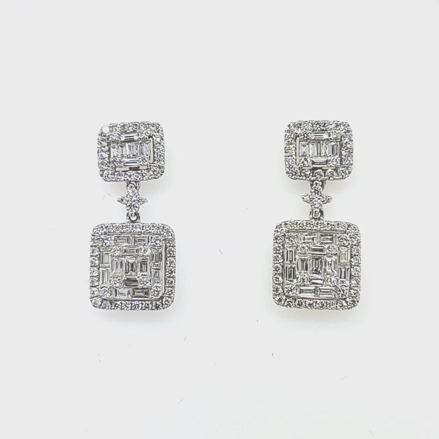 Load and play video in Gallery viewer, Baguette and Round Diamond Drop Earrings
