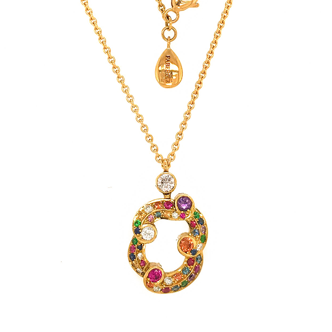 Fabergé Diamond Pendant Necklace with Sapphires and Gemstones