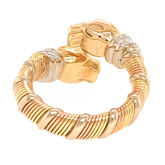 Cartier 18K Yellow Gold Diamond Double Head Cross Over Ring