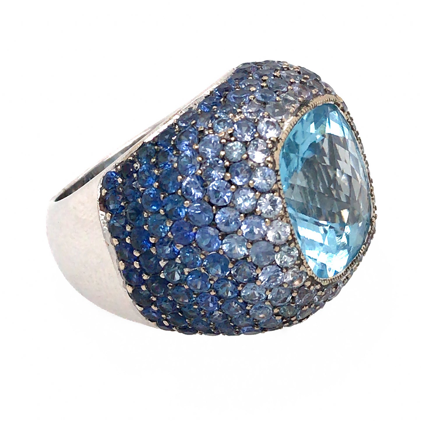 18k White Gold Sapphire and Topaz Cocktail Ring