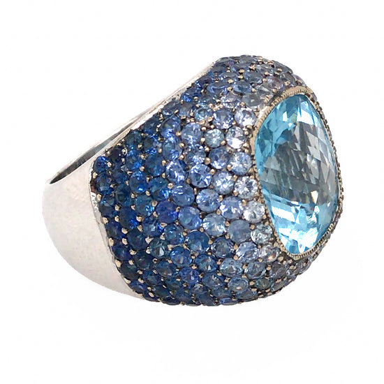 18k White Gold Sapphire and Topaz Cocktail Ring