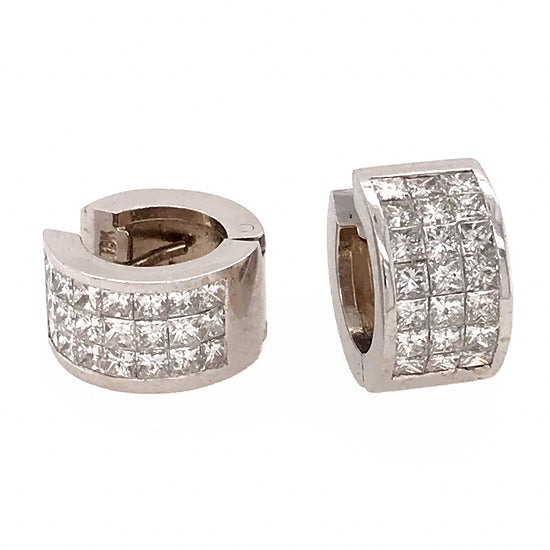 Load image into Gallery viewer, 18k White Gold Princess Cut Huggies Earrings
