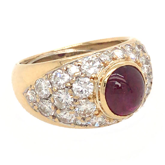 18k Yellow Gold Ruby and Diamond Pave Ring