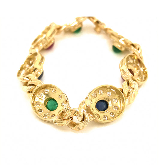 18k Yellow Gold Precious Gemstones and Diamond Bracelet