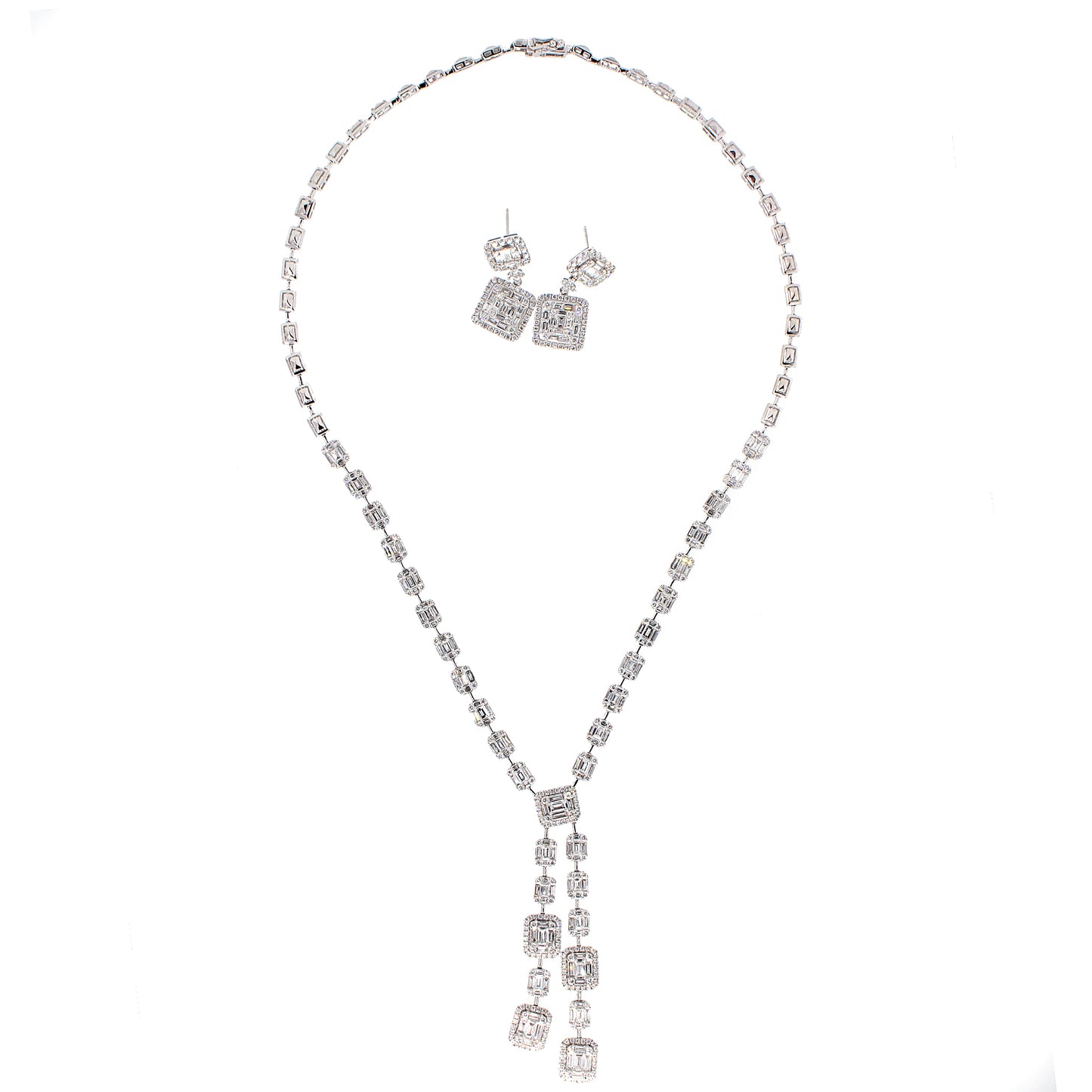 Baguette and Round Diamond Lariat Necklace
