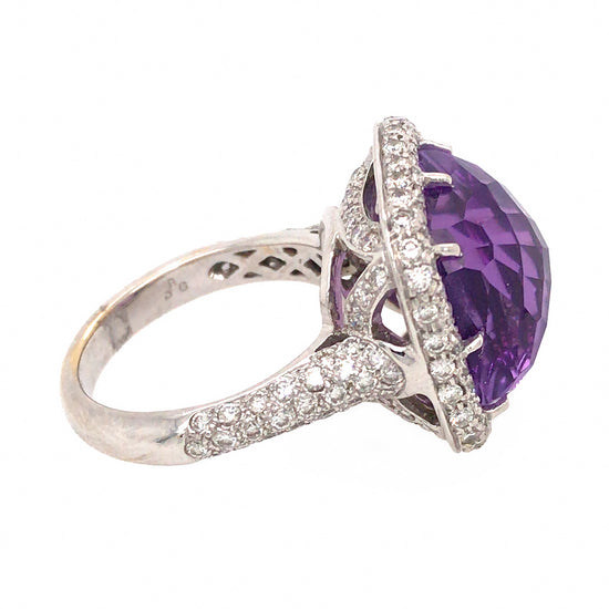 18k White Gold Amethyst and Diamond Ring