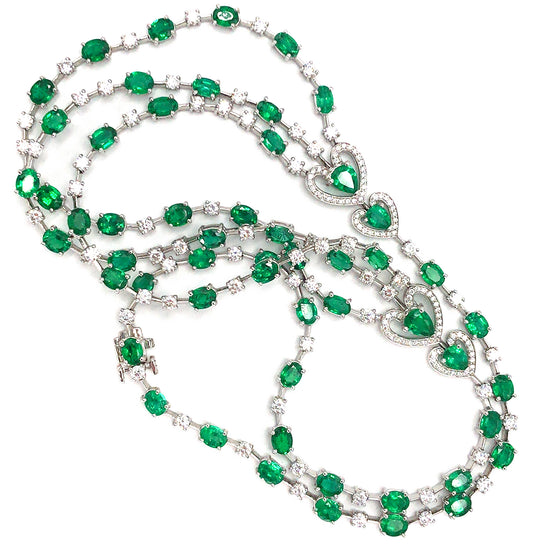 Load image into Gallery viewer, 18k White Gold Emerald and Diamond Layered Necklace
