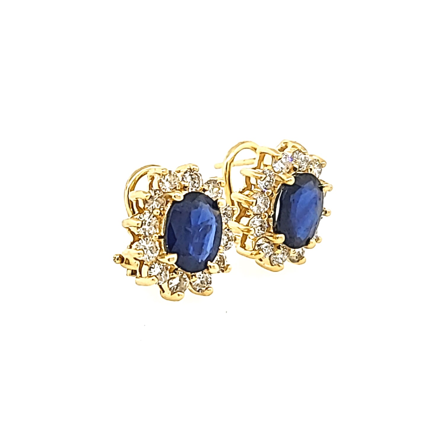 Load image into Gallery viewer, Blue Sapphire and Diamond Cluster Earrings
