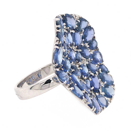 18k White Gold Wavy Circle Sapphire and Diamond Ring