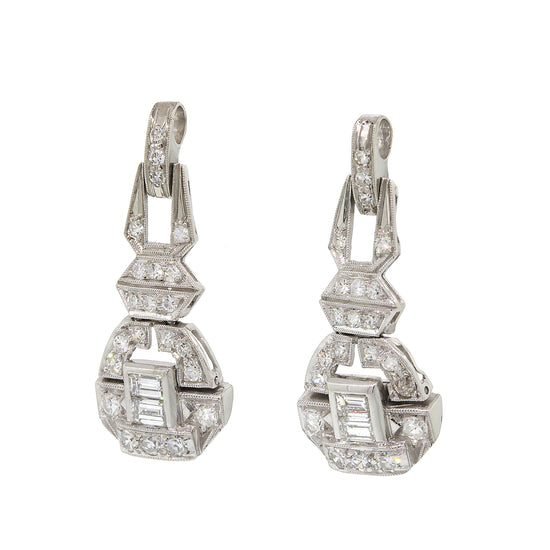 Platinum Art Deco Diamond Hanging Earrings