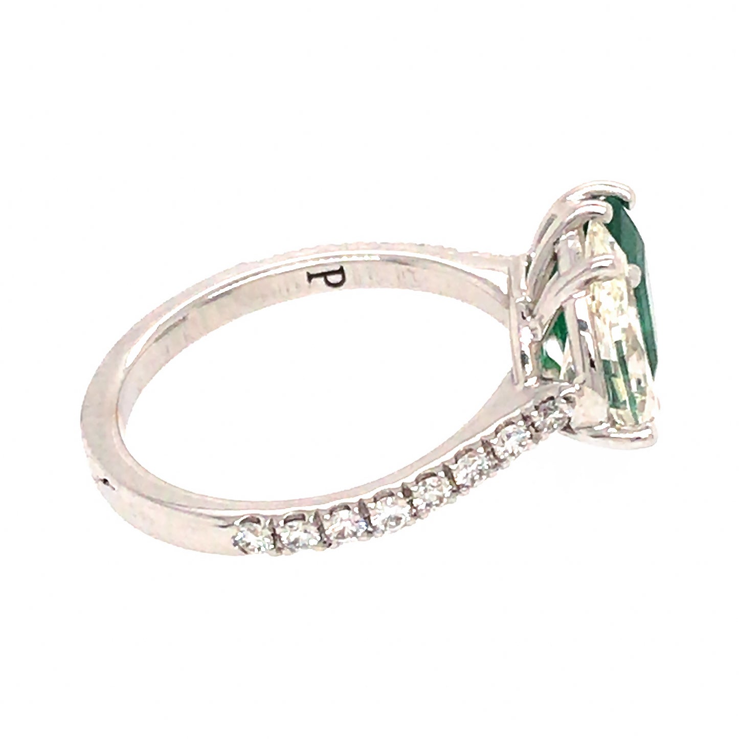 Load image into Gallery viewer, 18k White Gold Pear Shaped Diamond and Emerald Ring
