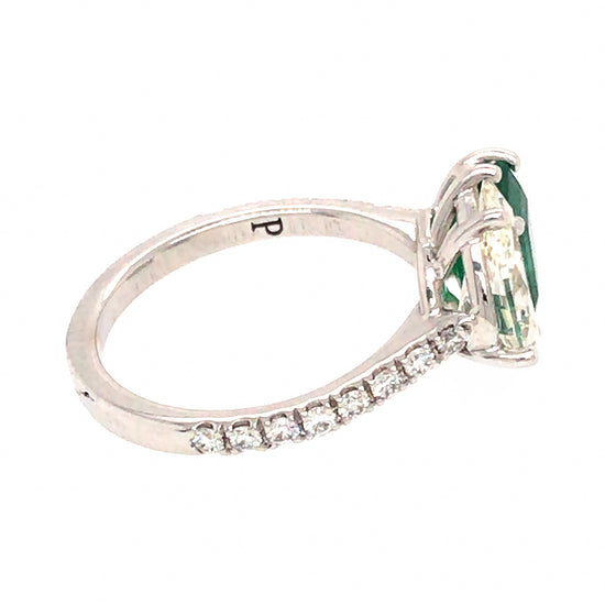Load image into Gallery viewer, 18k White Gold Pear Shaped Diamond and Emerald Ring
