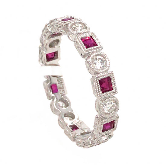 18k White Gold Ruby and Diamond Band
