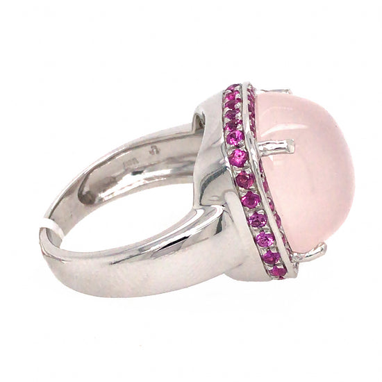 18k White Gold Rose Quartz and Pink Sapphire Ring