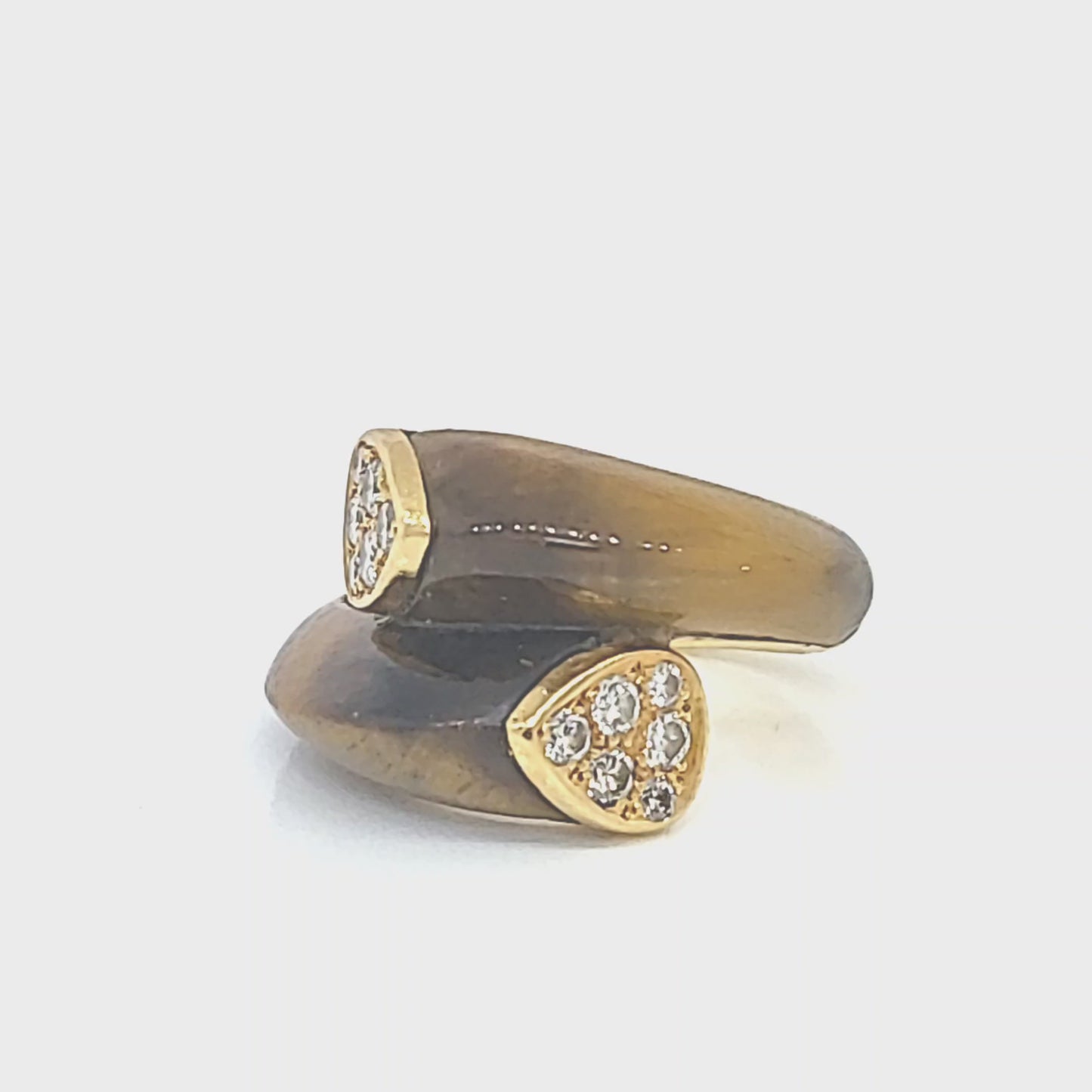 Load and play video in Gallery viewer, Van Cleef and Arpels Tiger&amp;#39;s Eye Diamond Bypass Ring
