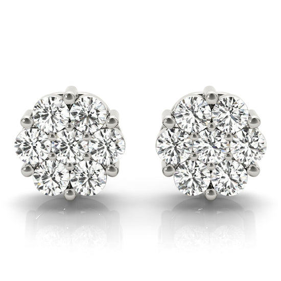 New 14k White Gold 0.75 carat Diamond Cluster Stud Earrings
