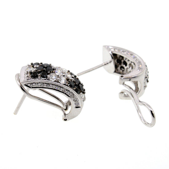 Load image into Gallery viewer, 14k White Gold Black and White Diamond Hoop Earrings and Pendant Set
