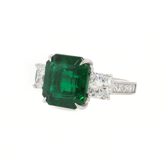 Certified Emerald and Diamond Engagement Ring