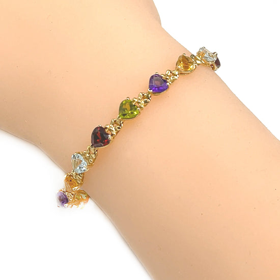 Load image into Gallery viewer, 14k Yellow Gold Semi Precious Heart-shaped Gem Stone Bracelet
