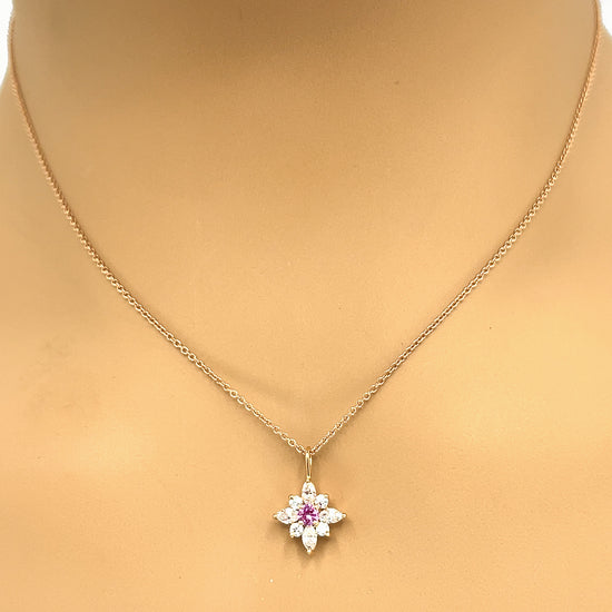 Load image into Gallery viewer, Charming Pink Sapphire and Diamond Starburst Pendant Necklace

