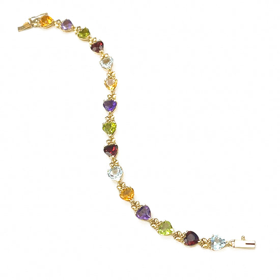 Load image into Gallery viewer, 14k Yellow Gold Semi Precious Heart-shaped Gem Stone Bracelet
