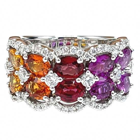 Load image into Gallery viewer, Multi Color Sapphire and Diamond Wide Band Ring

