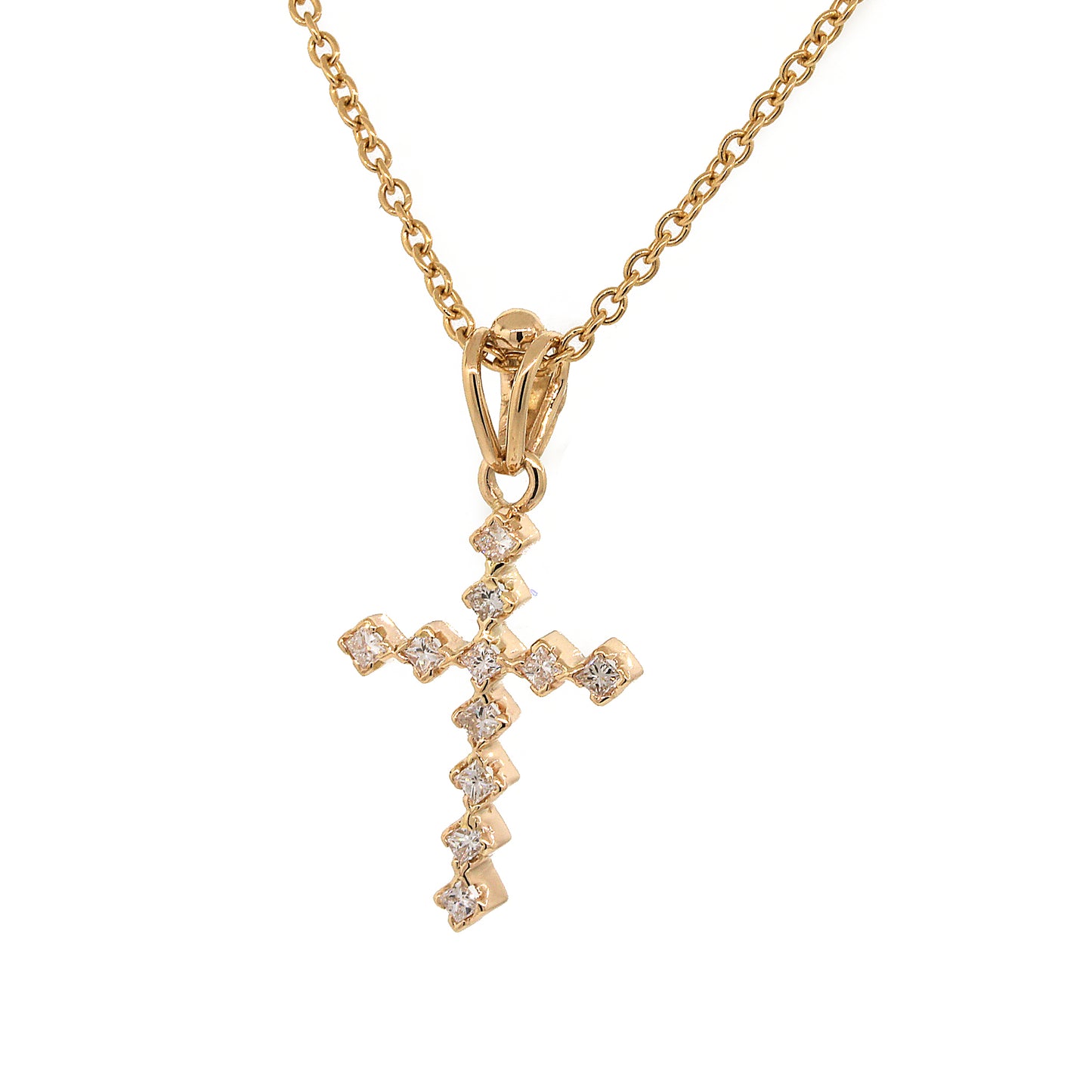 Load image into Gallery viewer, Yellow Gold Princess Cut Diamond Cross Pendant
