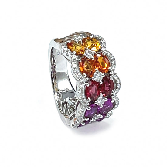 Load image into Gallery viewer, Multi Color Sapphire and Diamond Wide Band Ring
