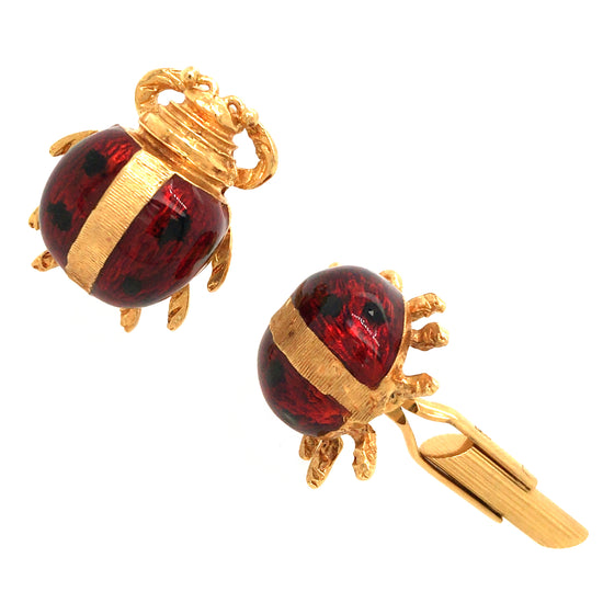 18k Yellow Gold Ladybug Enamel Cufflinks