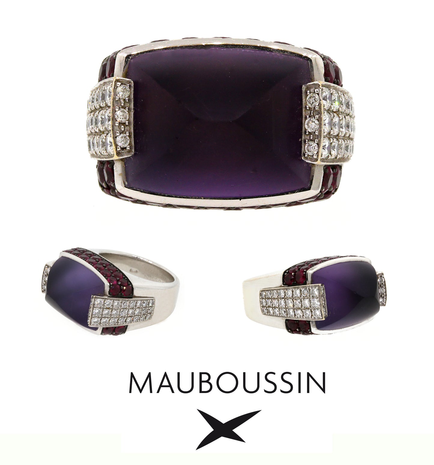 Mauboussin Amethyst, Ruby and Diamond Ring Size 5.75