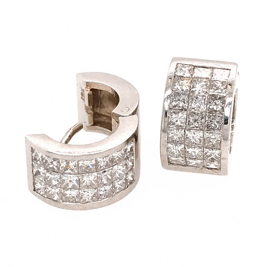 Load image into Gallery viewer, 18k White Gold Princess Cut Huggies Earrings
