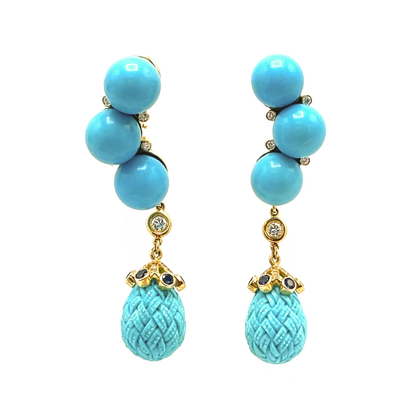 Turquoise and Diamond Drop Earrings - Detachable